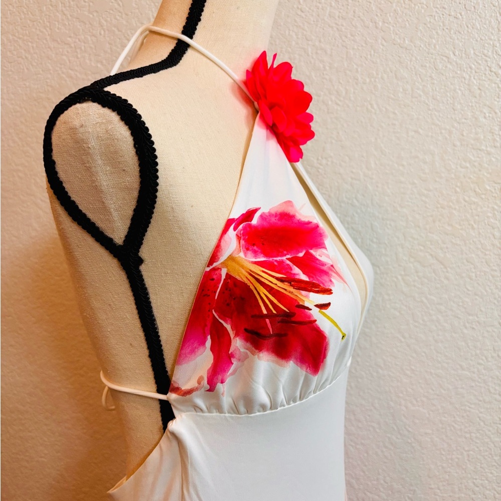 NWT More To Come “Leilani” White and Pink Floral Halter Mini Dress - Picture 9 of 13